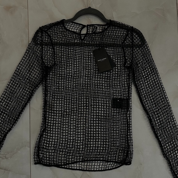 Saint Laurent Authentic Mesh Long Sleeves Sequins Black - Picture 1 of 7
